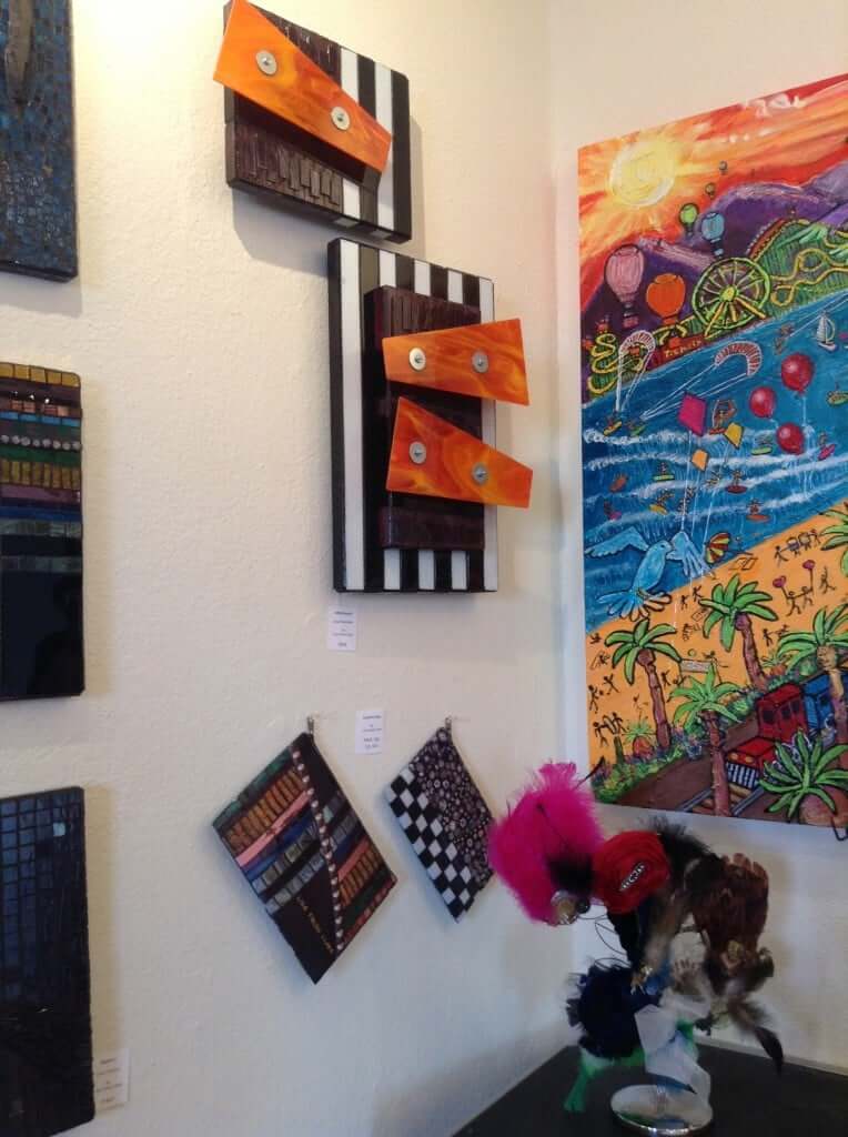 Mosaic and Hardware titled Afterthought by Lisa Fields Clark. Also shown in photo ... cosmetic bags by Lisa. 